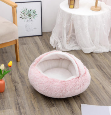 Pet 2 In 1 Round Plush Warm Winter Bed