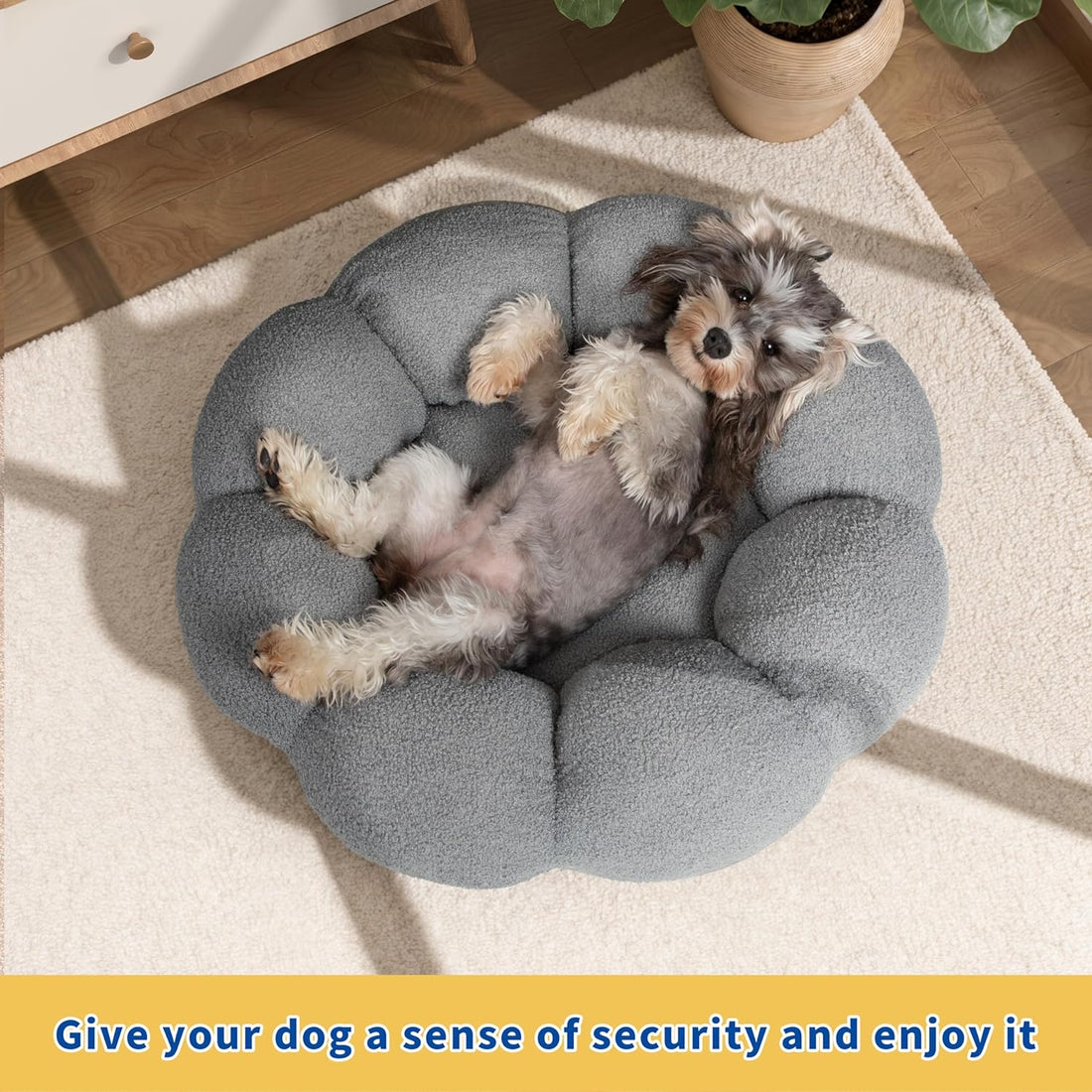 Pet Fluffy Flower Round Calming Plush Donut Bed