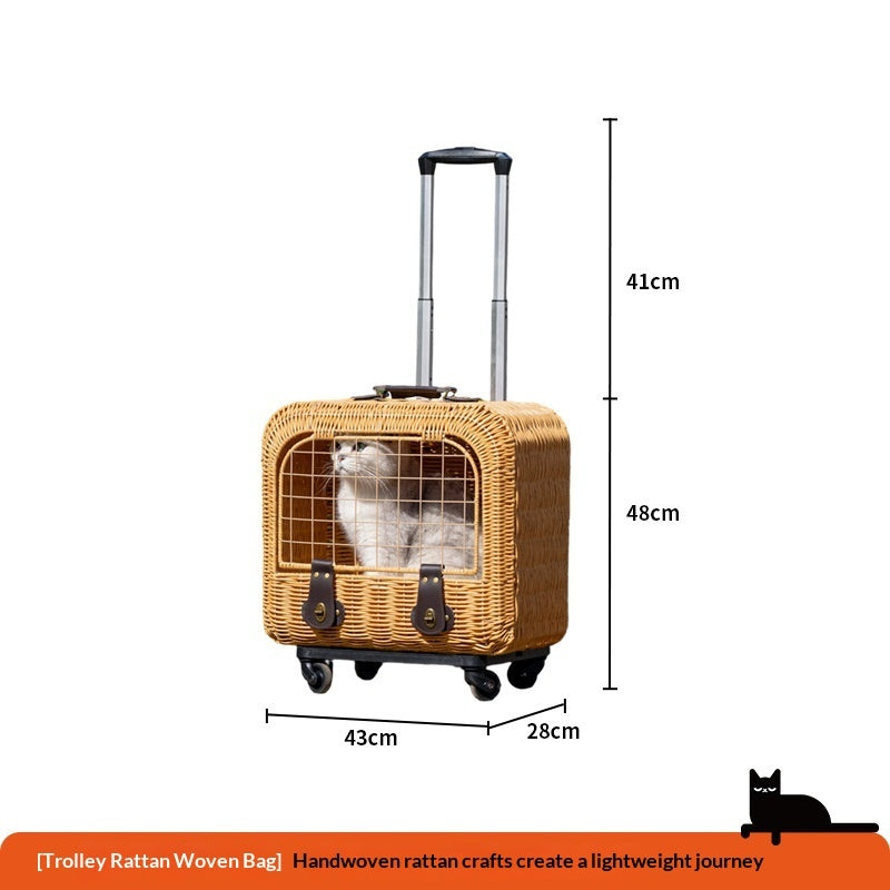 Pet Portable Woven Rattan Carrier With Ventilated Pull Handle