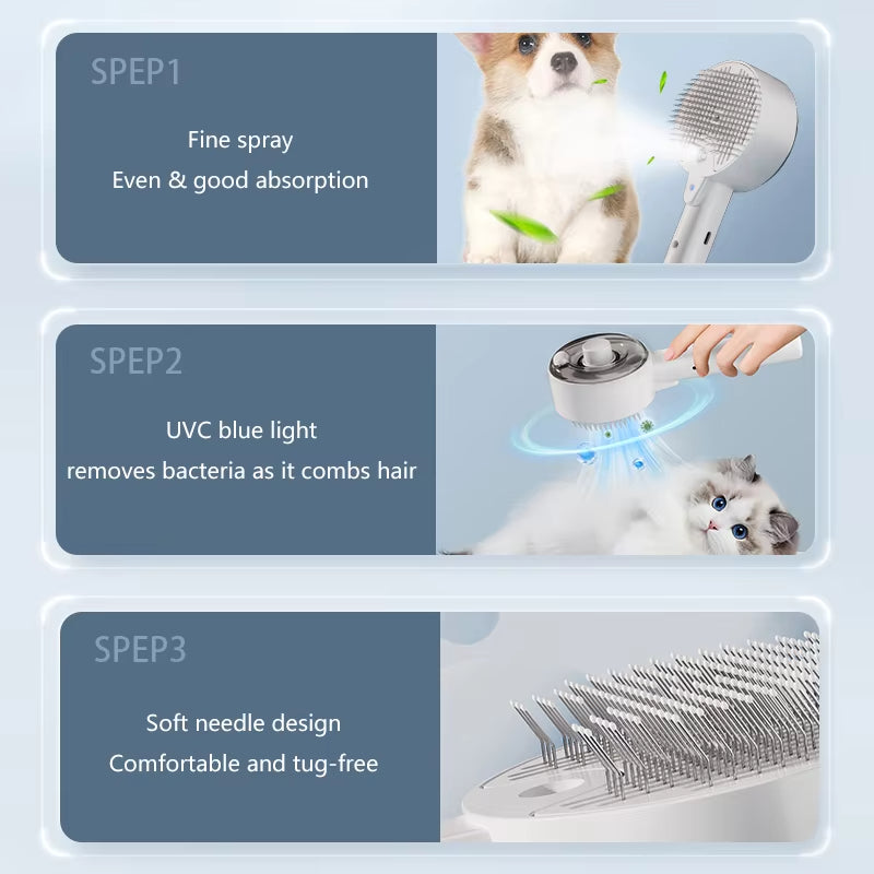 3 In 1 Electric Pet Steam Grooming Massage Brush