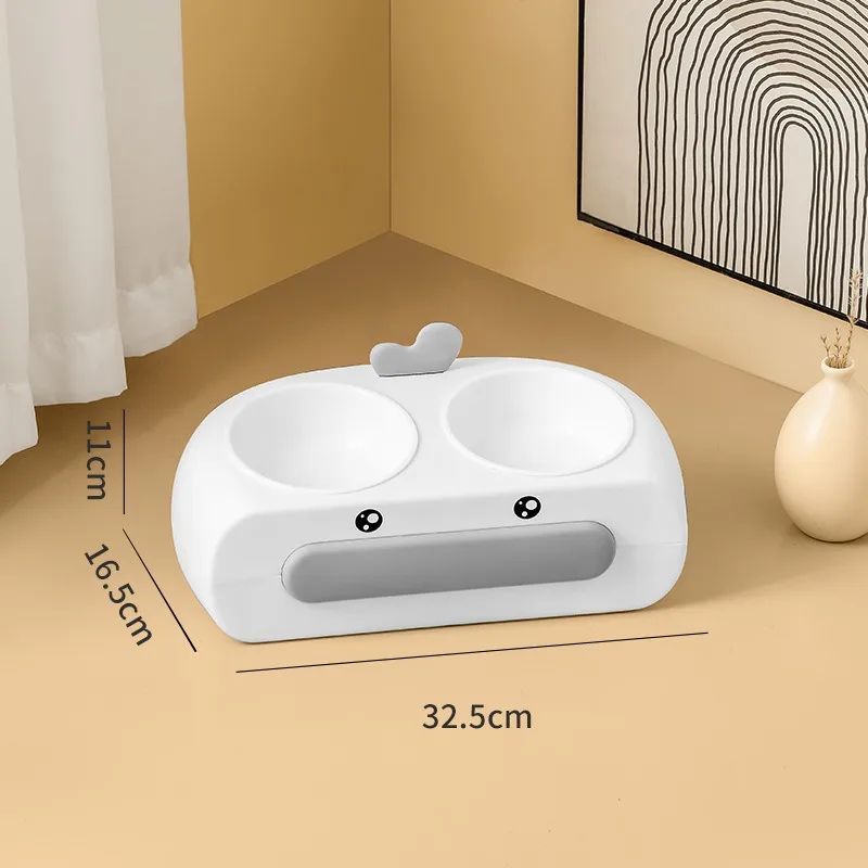 Duck Design Double Bowl Pet Feeding Tray Food Water Dish