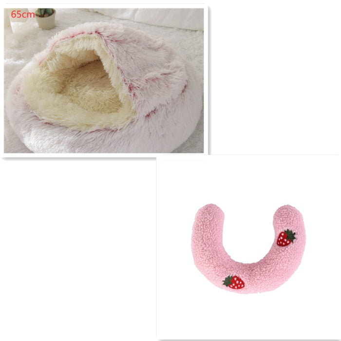 Pet 2 In 1 Round Plush Warm Winter Bed