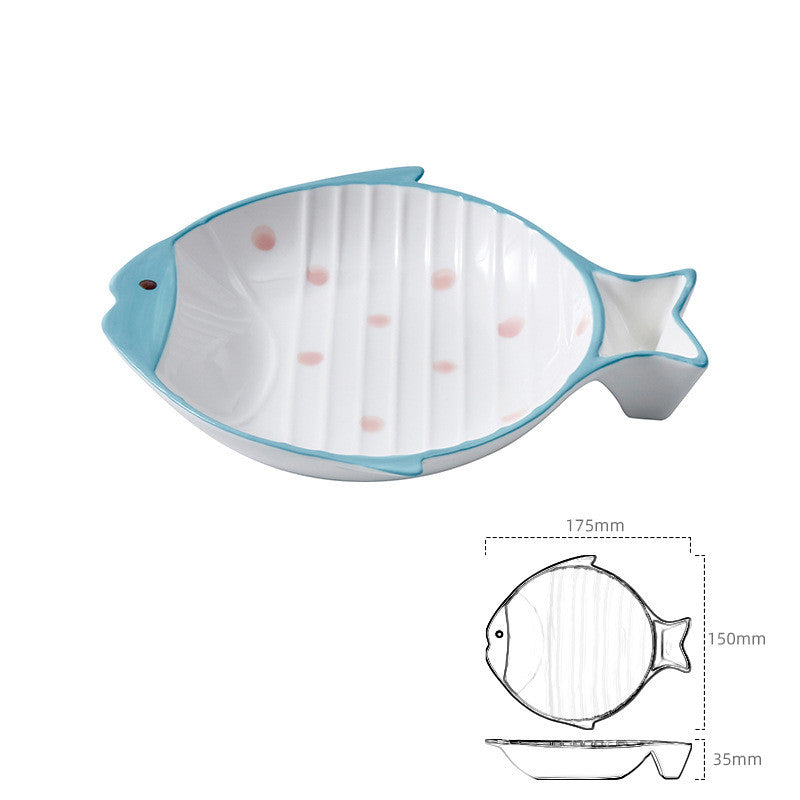 Fish Shaped Ceramic Pet Feeding Plate Bowl