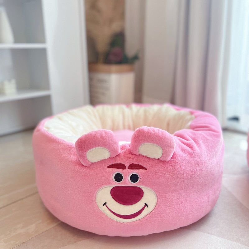 Pet Cartoon Plush Round Four Seasons Nest Bed Cushion