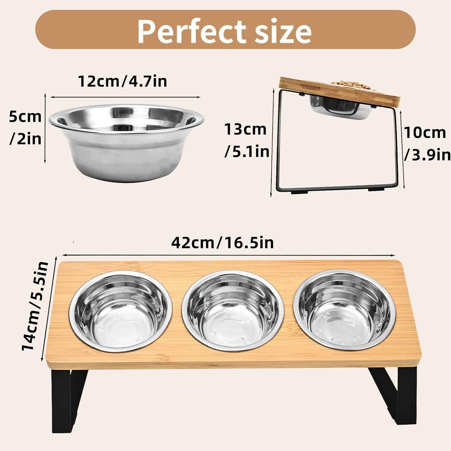 Pet Feeding Rack Iron Wood Bowl Stand Set