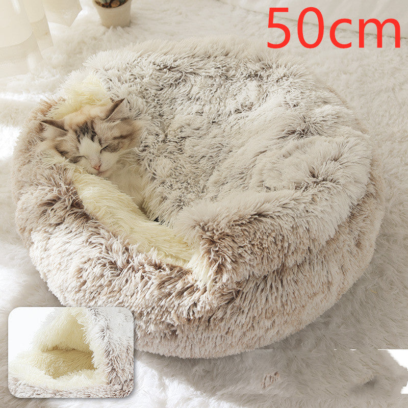 Pet 2 In 1 Round Plush Warm Winter Bed