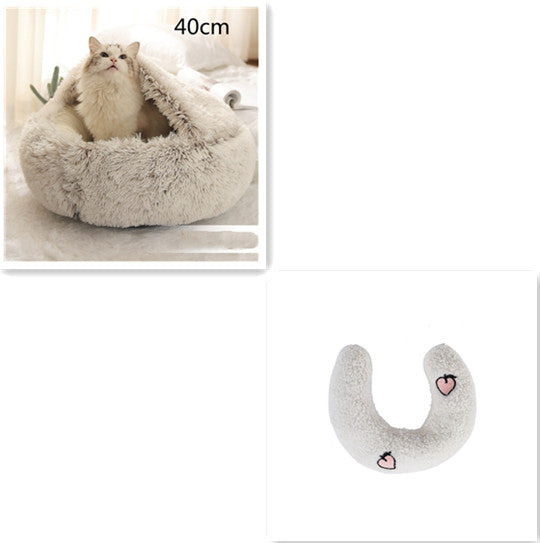 Pet 2 In 1 Round Plush Warm Winter Bed