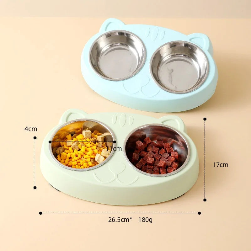 Pet Double Bowl Plastic Feeding Tray Food And Water Set