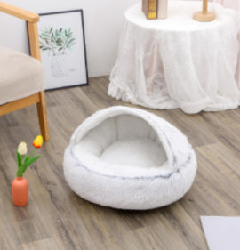 Pet 2 In 1 Round Plush Warm Winter Bed