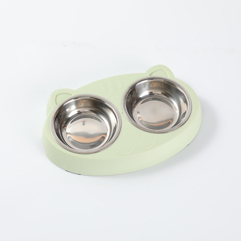 Pet Double Bowl Plastic Feeding Tray Food And Water Set