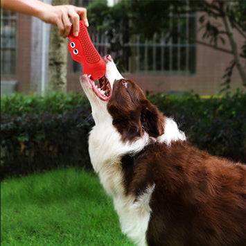 Rubber Rugby Pet Chew Toy With Squeaky Teething Design