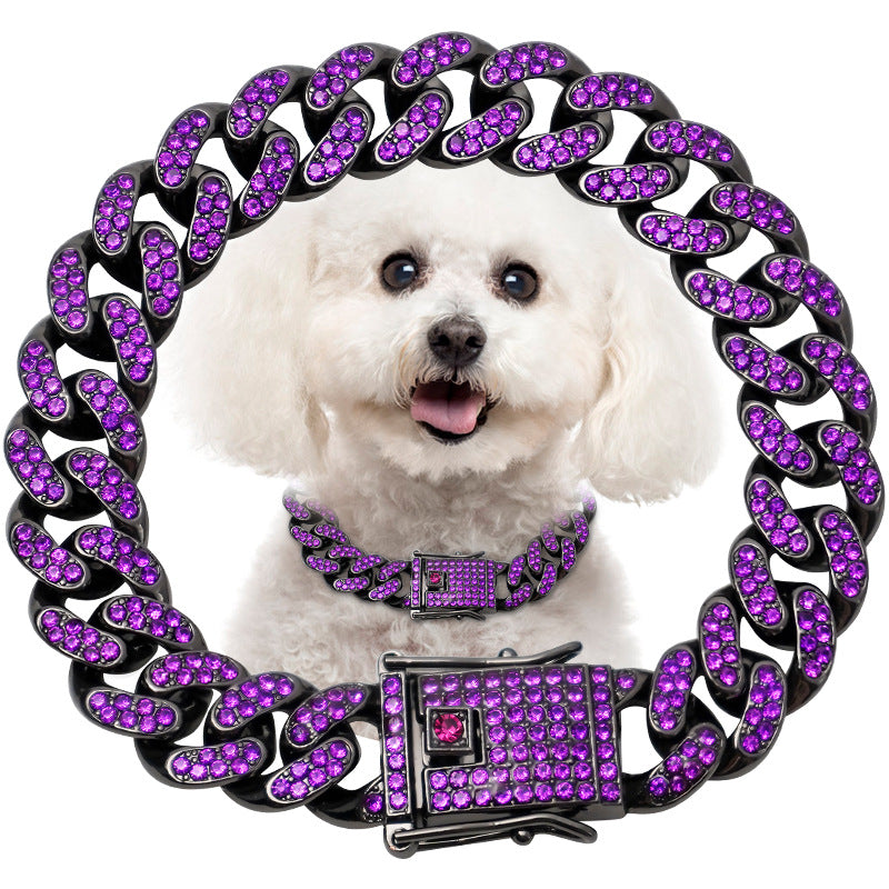 Metal Diamond Pet Chain Leash Cuban Collar Set