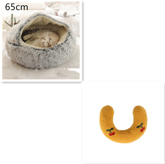 Pet 2 In 1 Round Plush Warm Winter Bed
