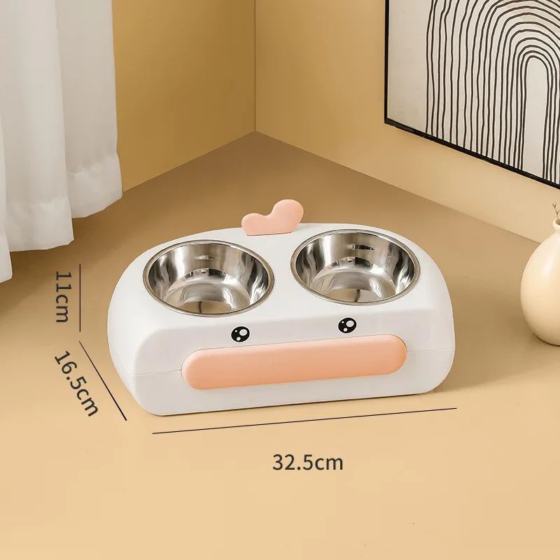 Duck Design Double Bowl Pet Feeding Tray Food Water Dish