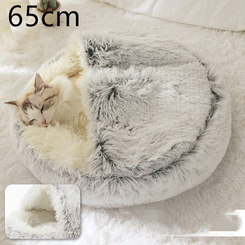Pet 2 In 1 Round Plush Warm Winter Bed