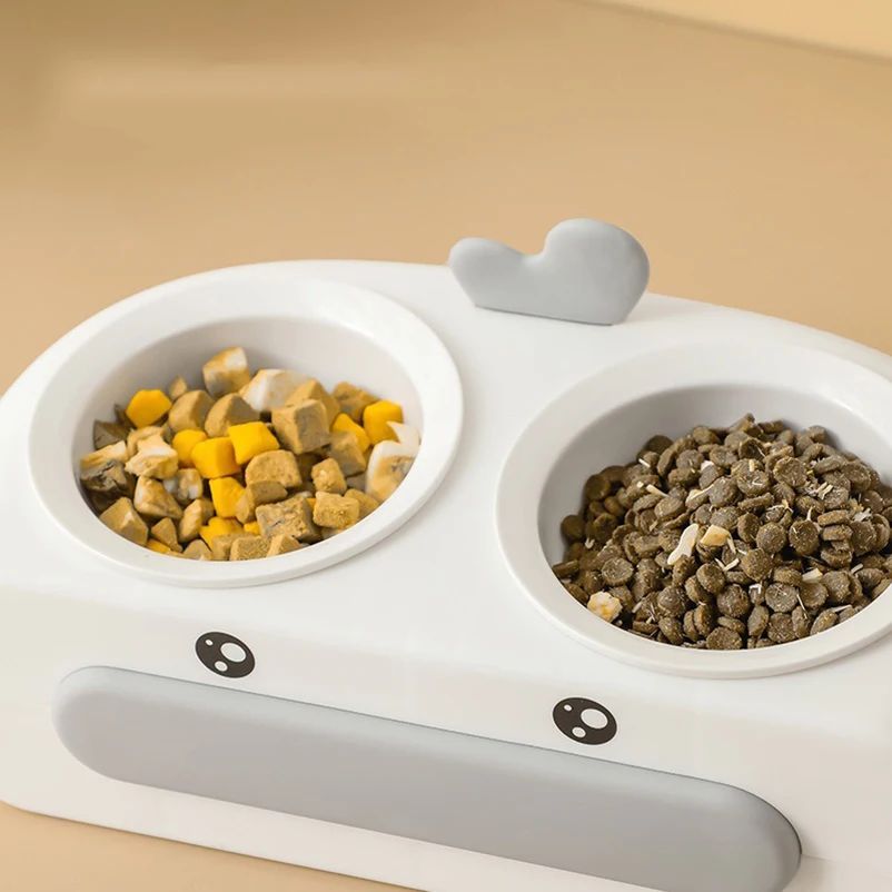 Duck Design Double Bowl Pet Feeding Tray Food Water Dish