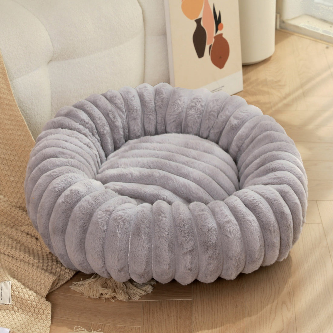 Pet Heavyweight Plush Round Warm Winter Nest Bed