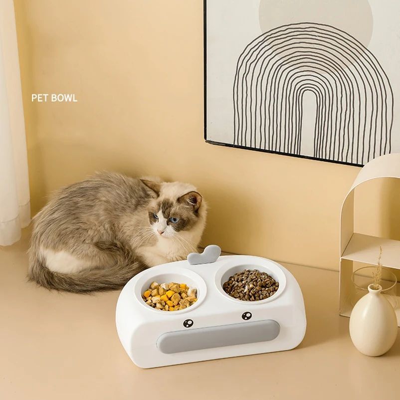 Duck Design Double Bowl Pet Feeding Tray Food Water Dish