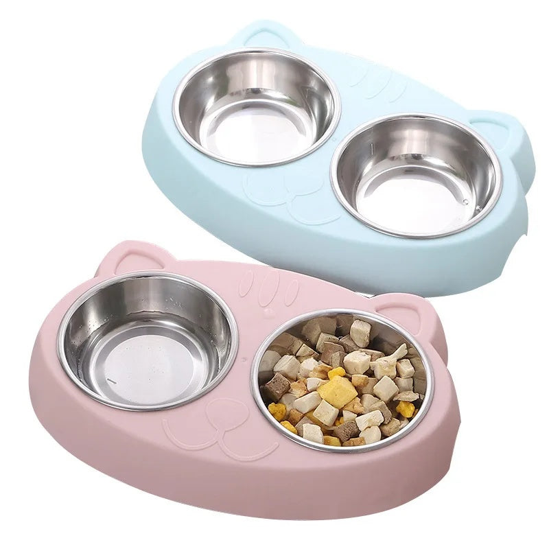 Pet Double Bowl Plastic Feeding Tray Food And Water Set