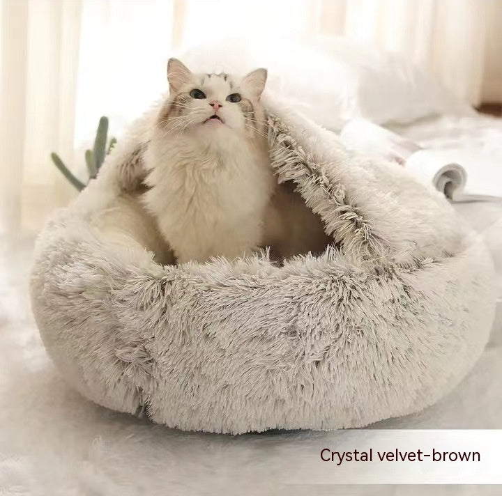 Pet 2 In 1 Round Plush Warm Winter Bed