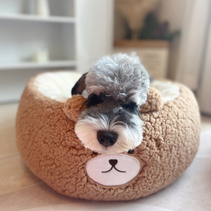 Pet Cartoon Plush Round Four Seasons Nest Bed Cushion