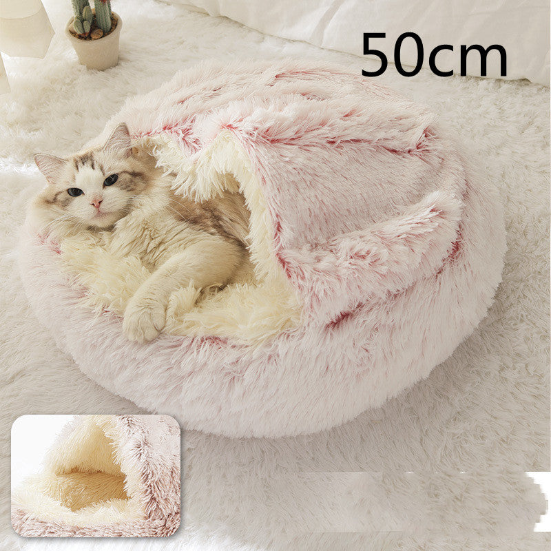 Pet 2 In 1 Round Plush Warm Winter Bed