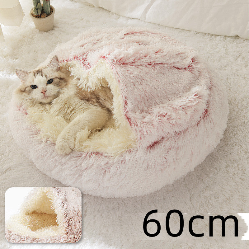 Pet 2 In 1 Round Plush Warm Winter Bed