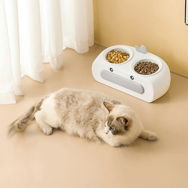 Duck Design Double Bowl Pet Feeding Tray Food Water Dish