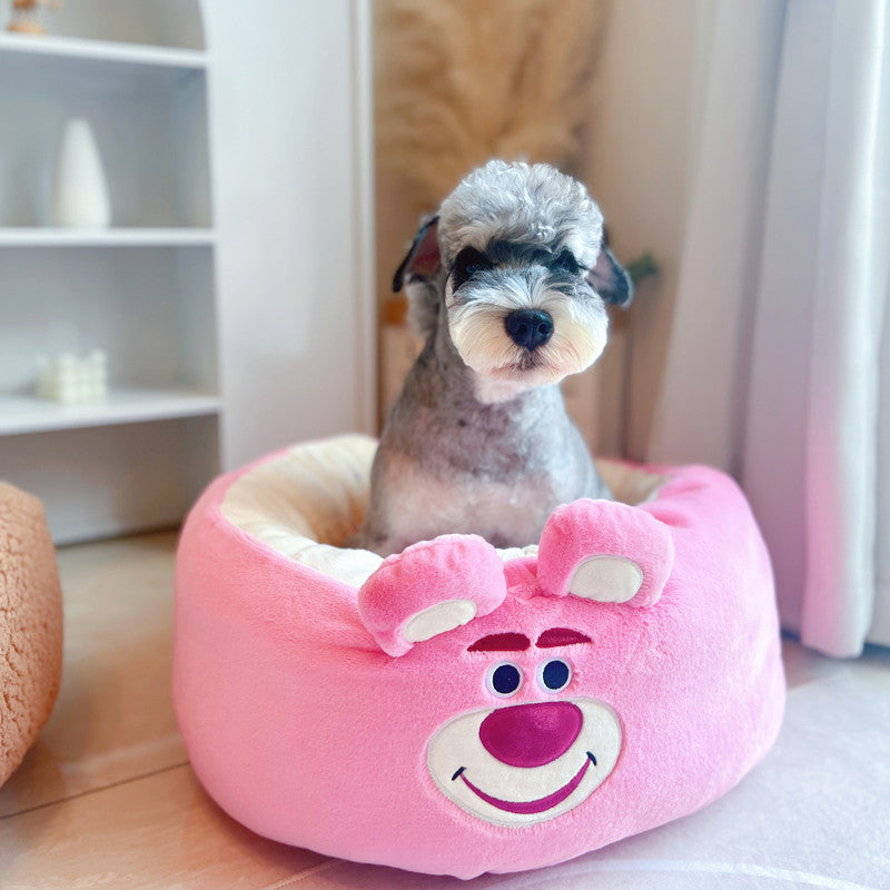 Pet Cartoon Plush Round Four Seasons Nest Bed Cushion