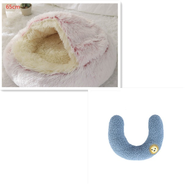 Pet 2 In 1 Round Plush Warm Winter Bed
