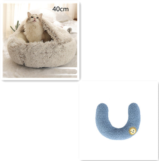 Pet 2 In 1 Round Plush Warm Winter Bed