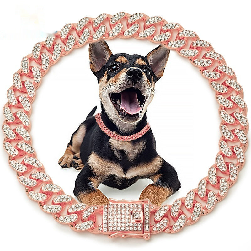 Metal Diamond Pet Chain Leash Cuban Collar Set