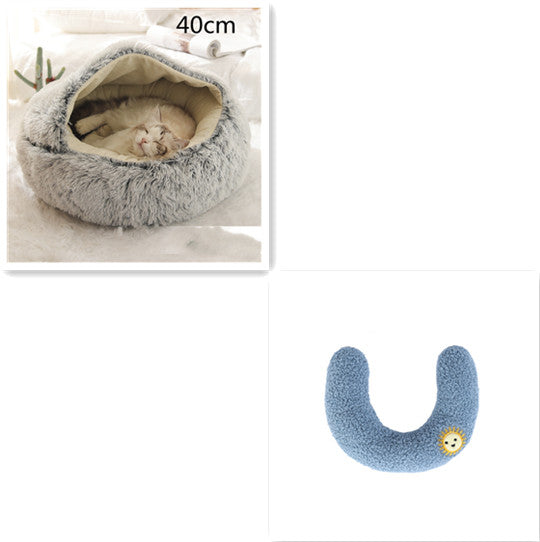 Pet 2 In 1 Round Plush Warm Winter Bed