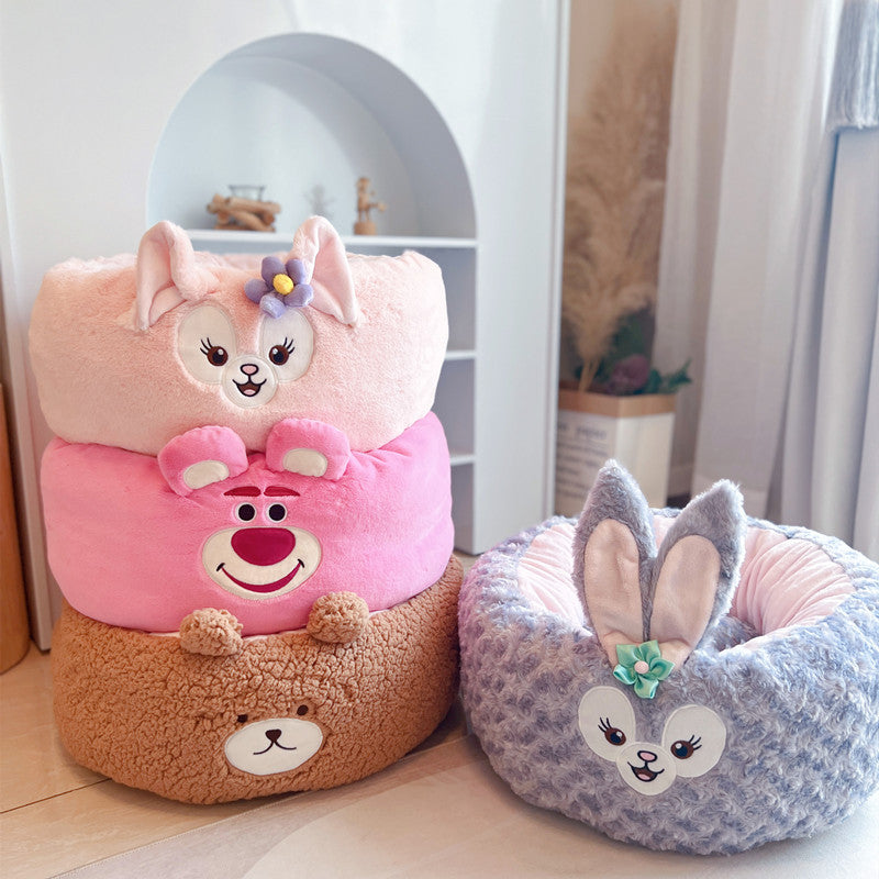 Pet Cartoon Plush Round Four Seasons Nest Bed Cushion