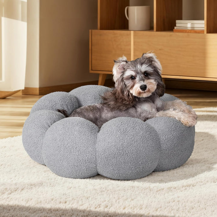 Pet Fluffy Flower Round Calming Plush Donut Bed