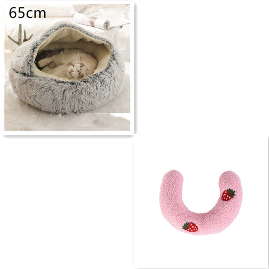 Pet 2 In 1 Round Plush Warm Winter Bed