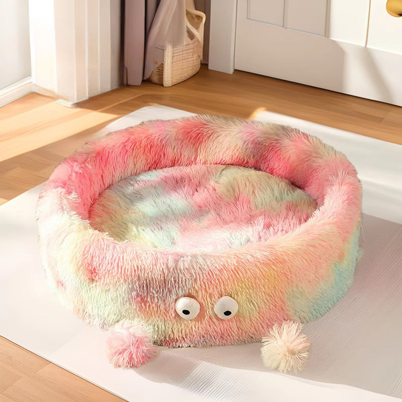 Pet Cute Monster Round Winter Warm Plush Nest Bed