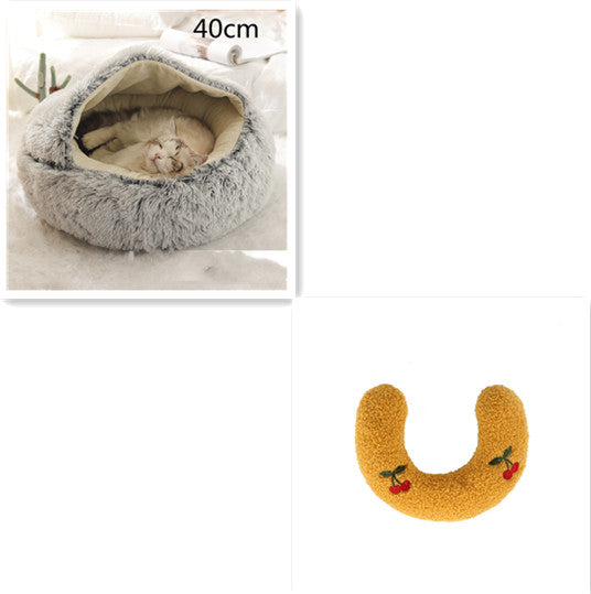 Pet 2 In 1 Round Plush Warm Winter Bed