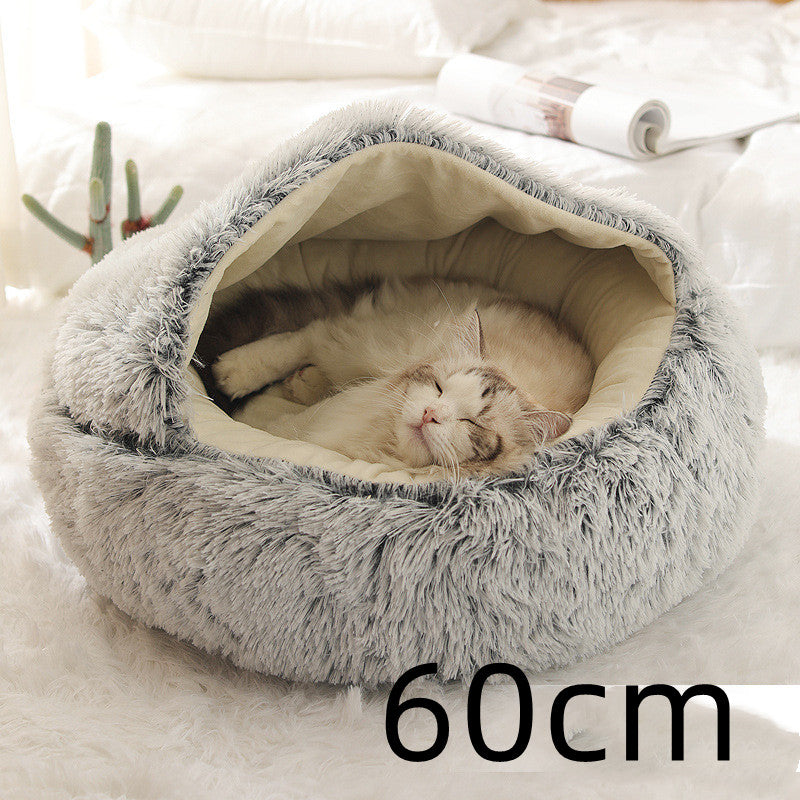 Pet 2 In 1 Round Plush Warm Winter Bed