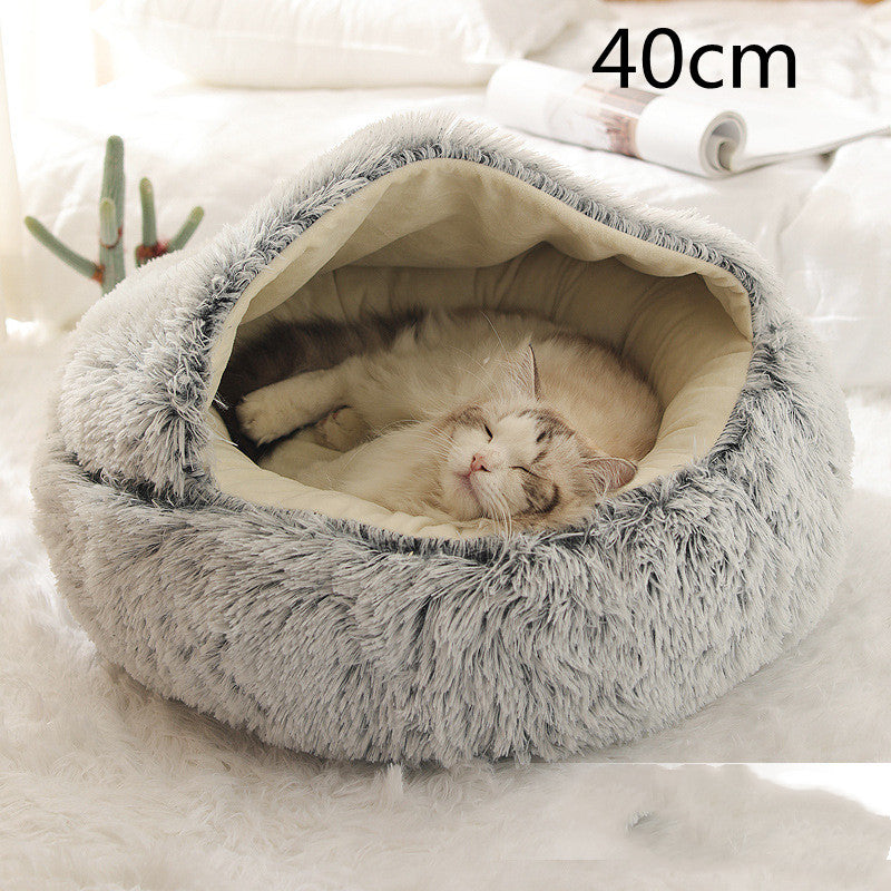 Pet 2 In 1 Round Plush Warm Winter Bed
