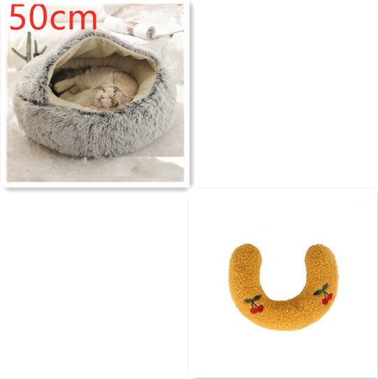 Pet 2 In 1 Round Plush Warm Winter Bed