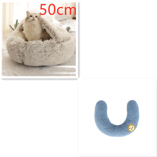 Pet 2 In 1 Round Plush Warm Winter Bed