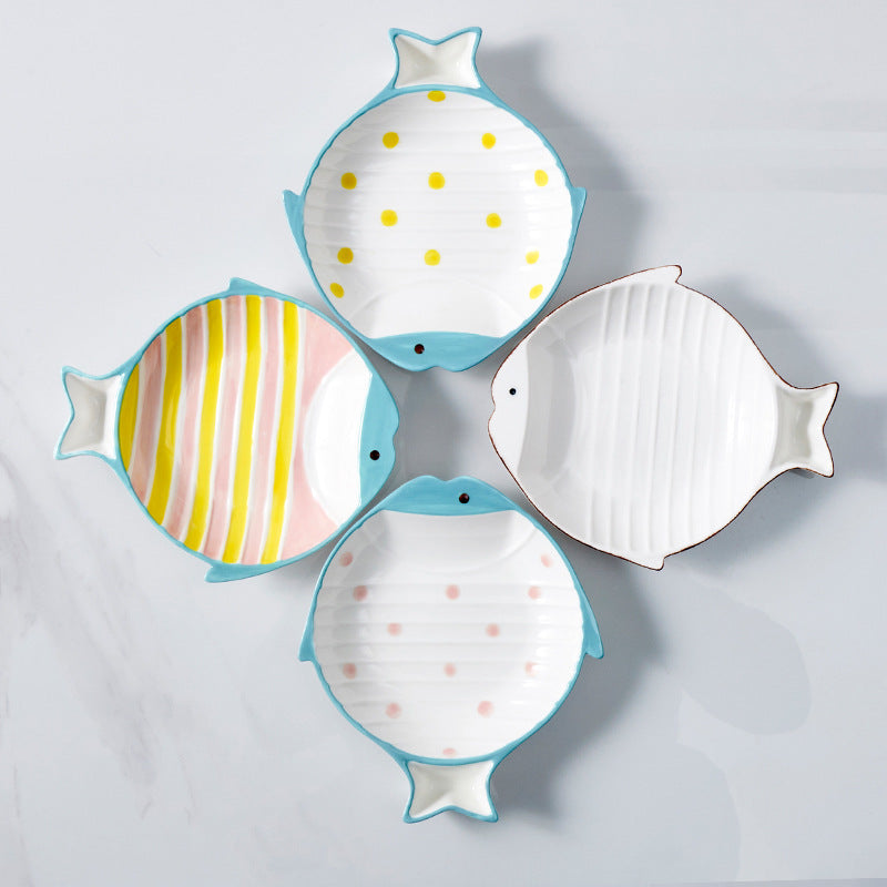 Fish Shaped Ceramic Pet Feeding Plate Bowl