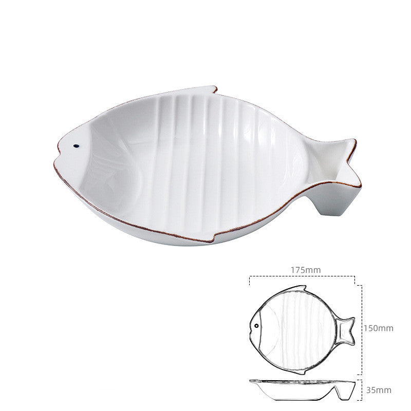 Fish Shaped Ceramic Pet Feeding Plate Bowl