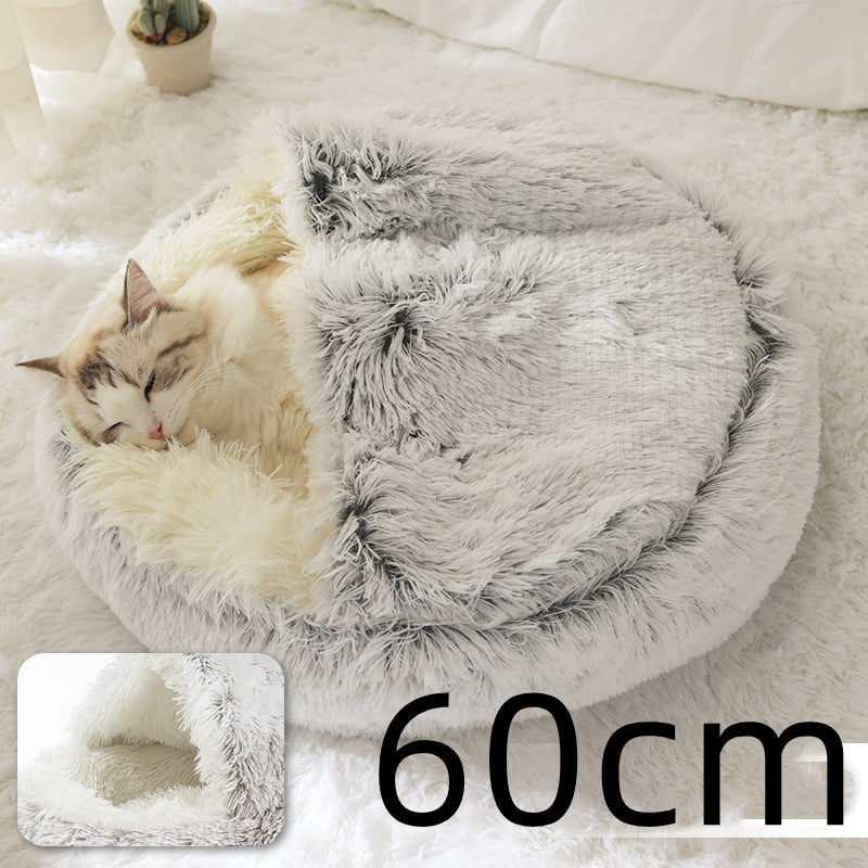 Pet 2 In 1 Round Plush Warm Winter Bed