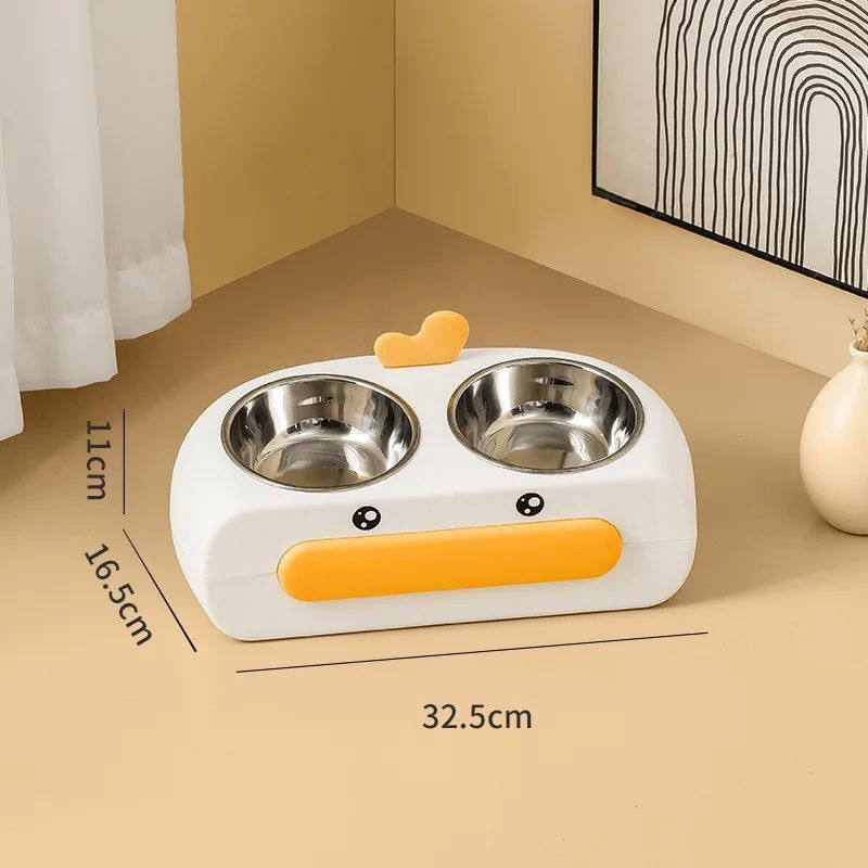 Duck Design Double Bowl Pet Feeding Tray Food Water Dish