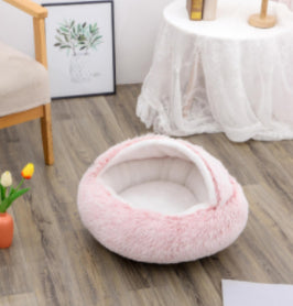 Pet 2 In 1 Round Plush Warm Winter Bed