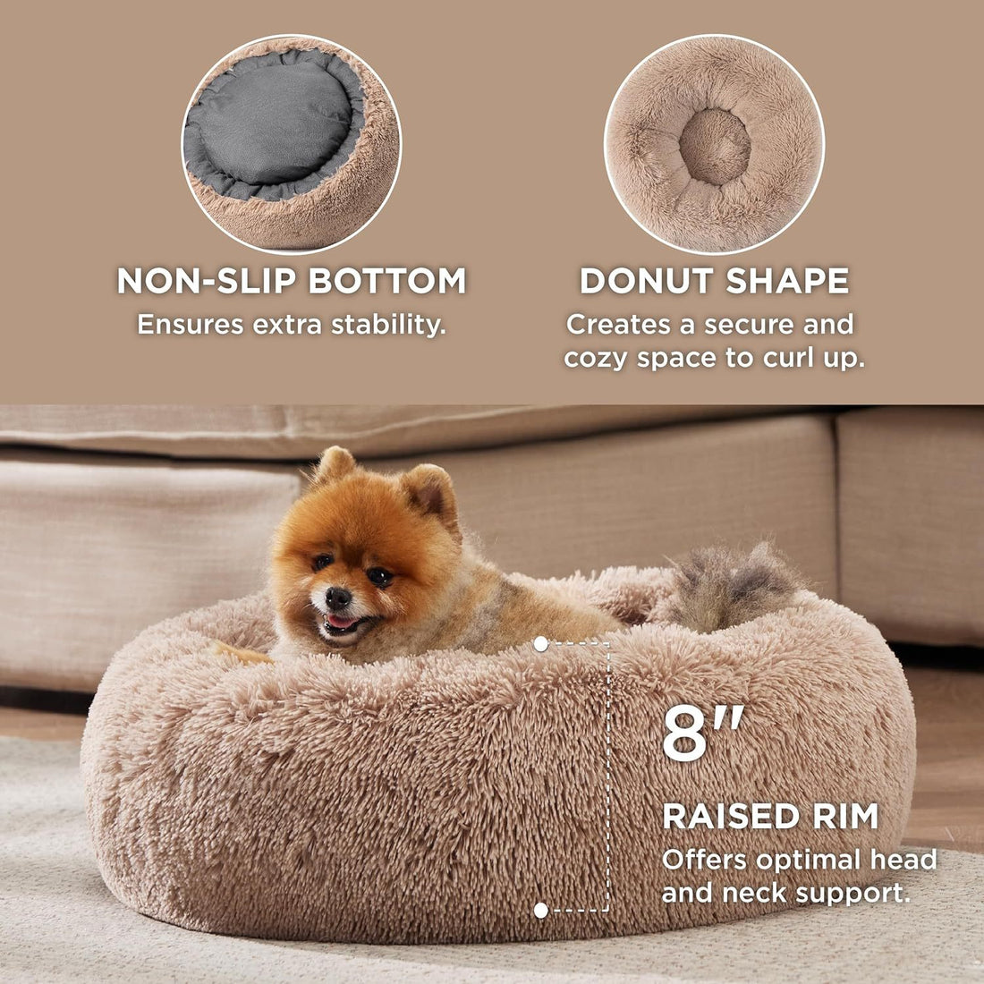Pet Non-Slip Round Fluffy Plush Indoor Bed
