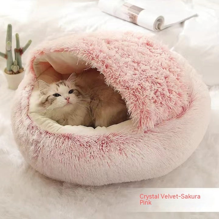 Pet 2 In 1 Round Plush Warm Winter Bed