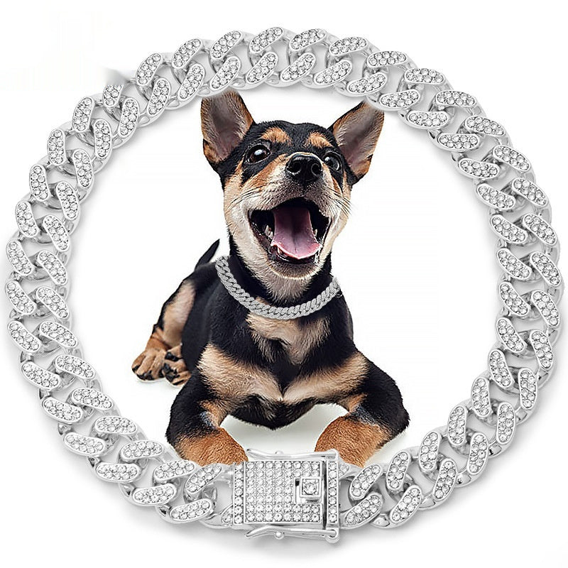Metal Diamond Pet Chain Leash Cuban Collar Set